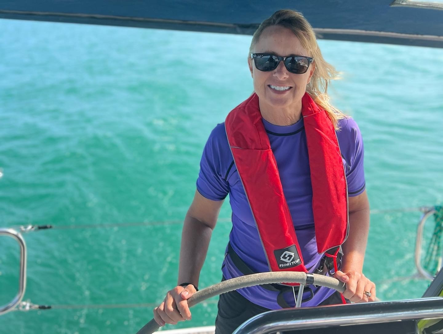Student at the helm in the Bahamas