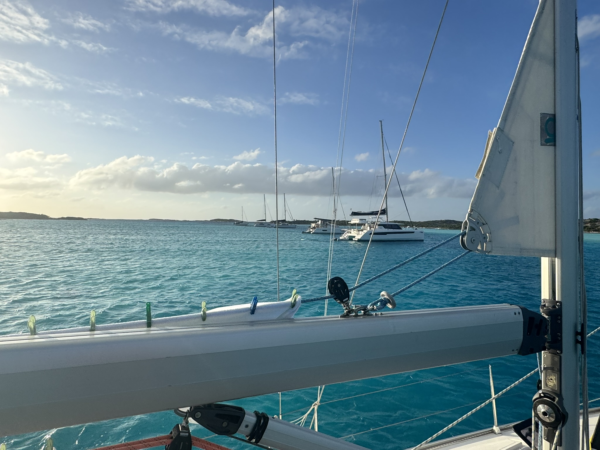 First light over boats anchored in the Exumas