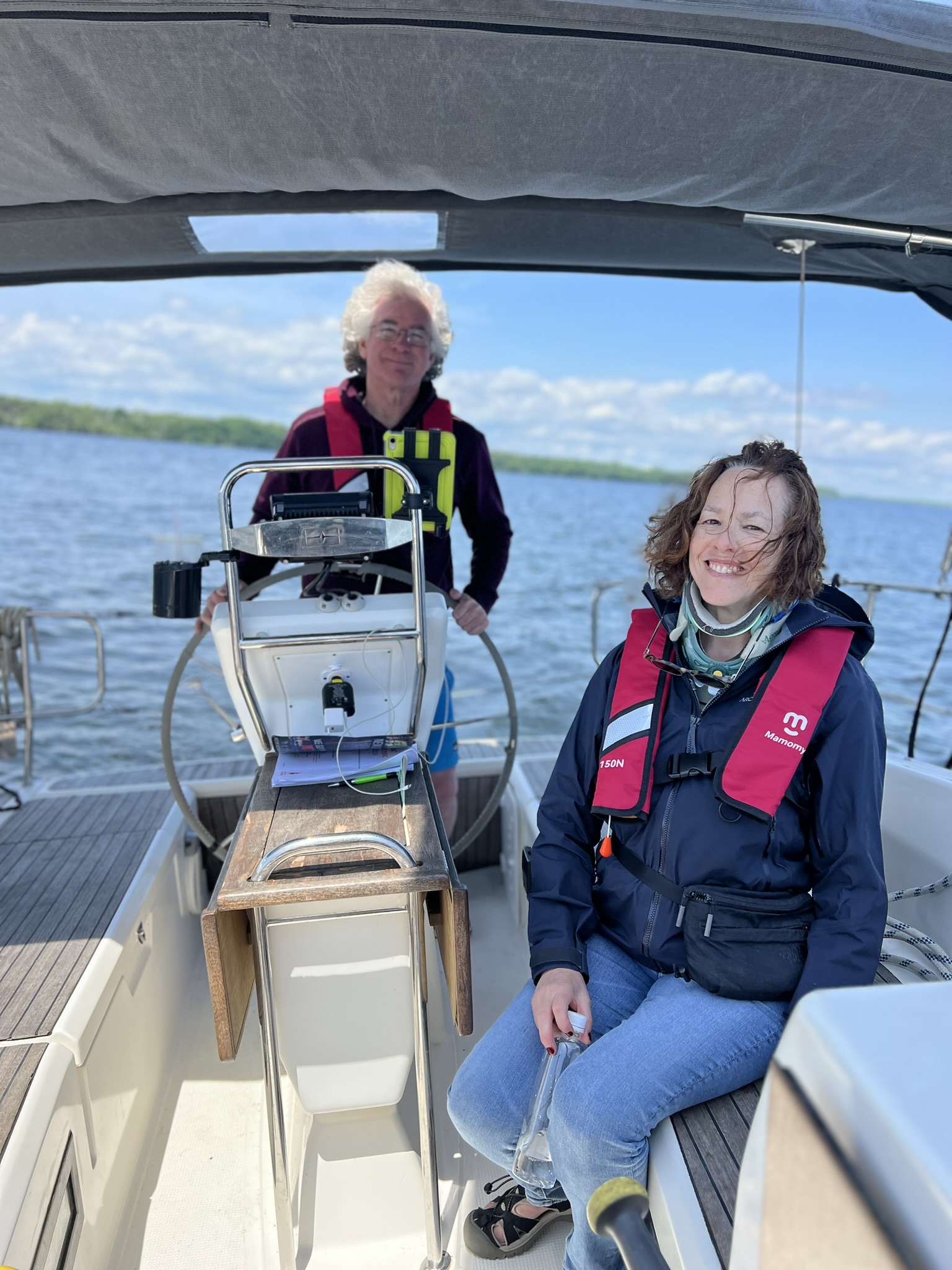 Instructor and student during an intermediate sailing lesson